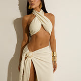 Conjunto Drapeado Atena Marfim Top + Saia