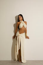 Conjunto Drapeado Atena Marfim Top + Saia
