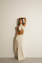 Conjunto Drapeado Atena Marfim Top + Saia